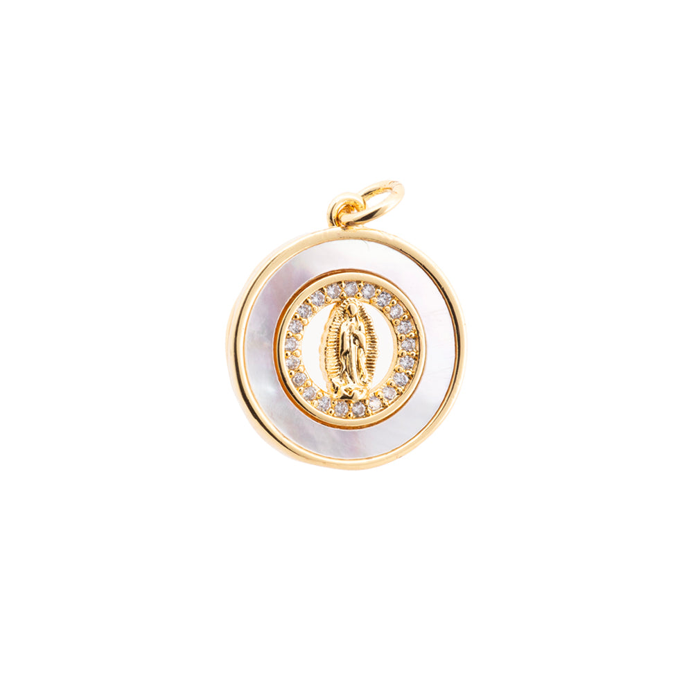 Medalla Virgen de Guadalupe con Madre Perla y Circonia 19x17mm Dorado
