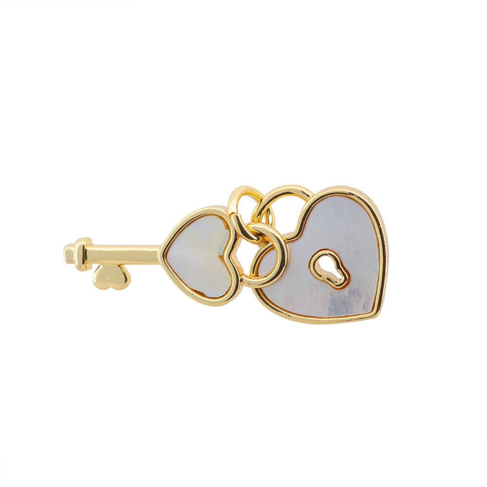 Dije Corazón con Llave y Madre Perla 13x12mm Dorado