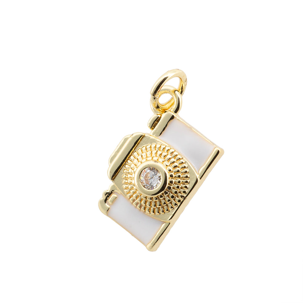 Dije Cámara con Madre Perla 15.5x10mm Dorado