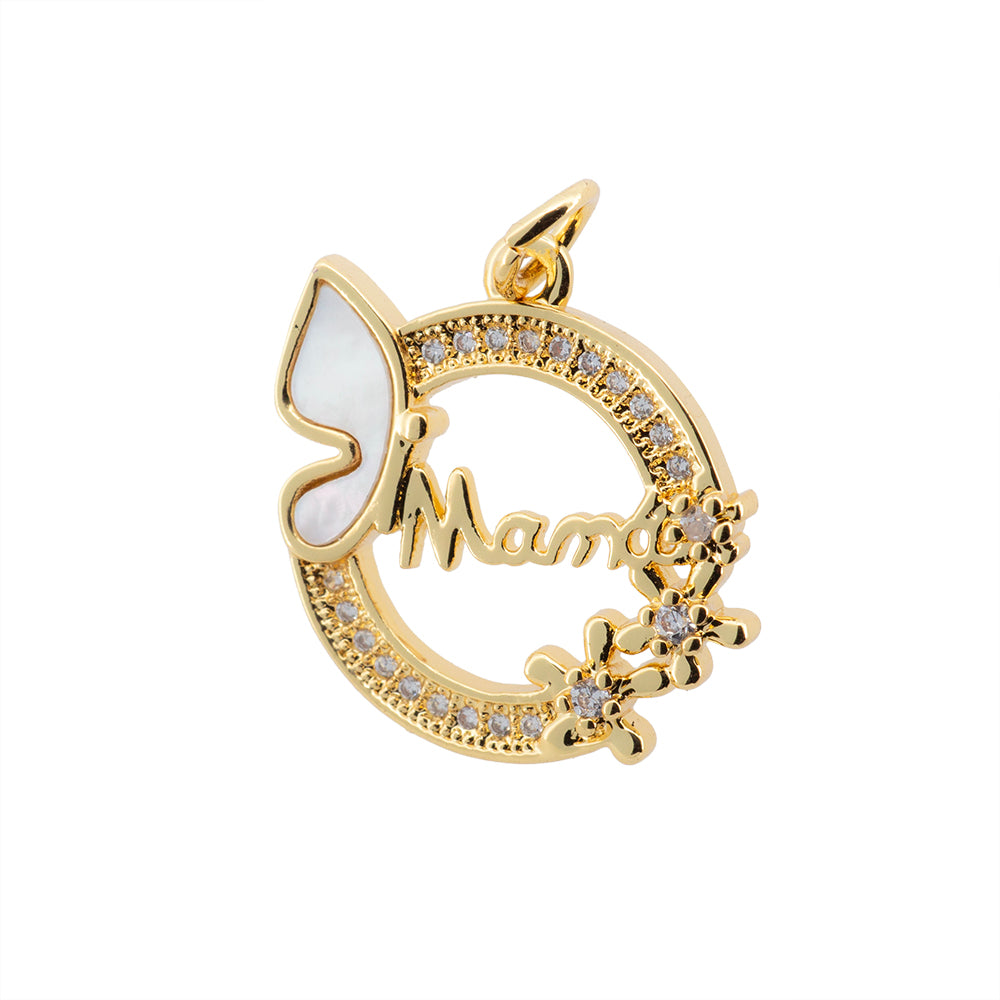 Dije Mamá con Madre Perla y Circonia 19x17.6mm Dorado