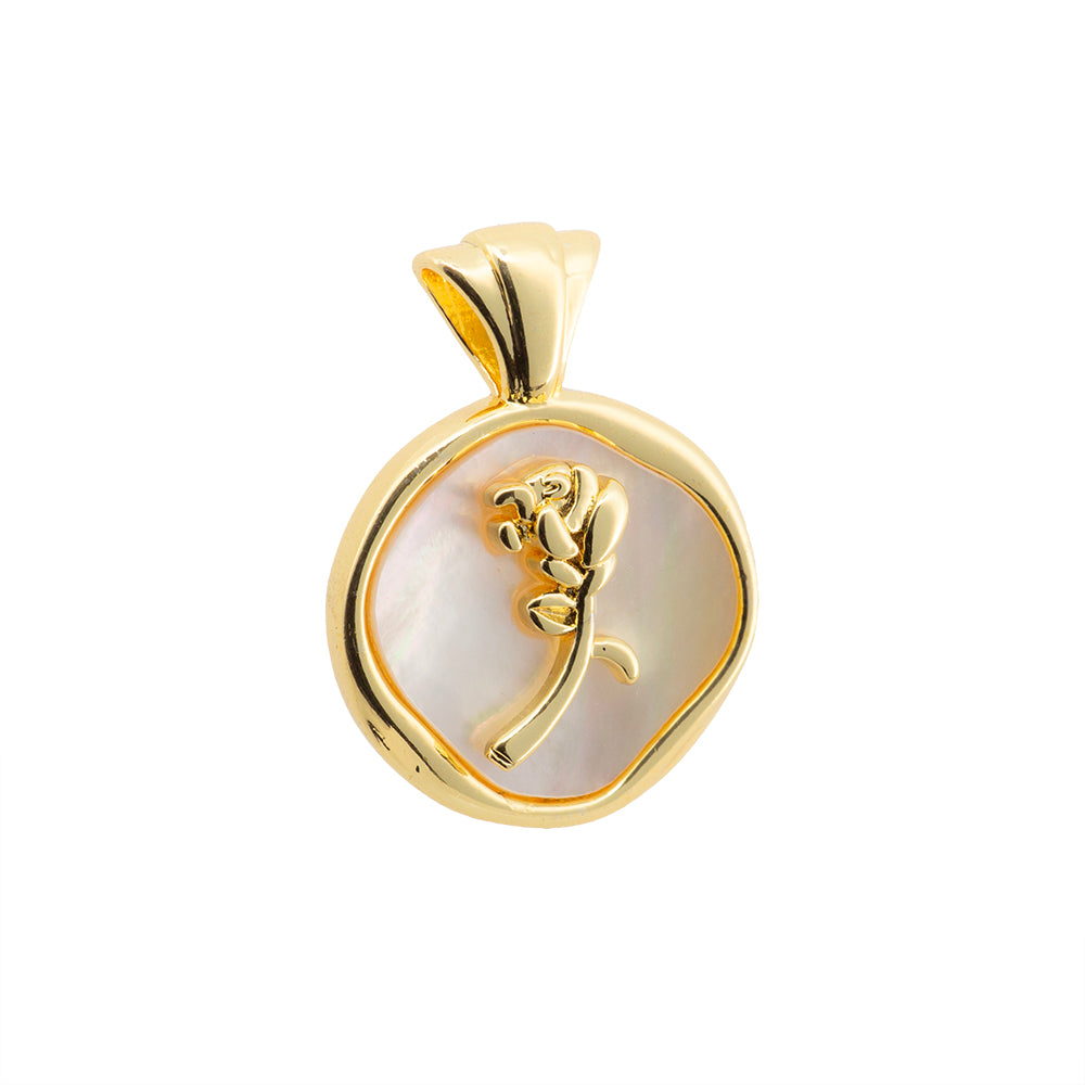 Dije Flor Rosa con Madre Perla 21.5x16mm Dorado