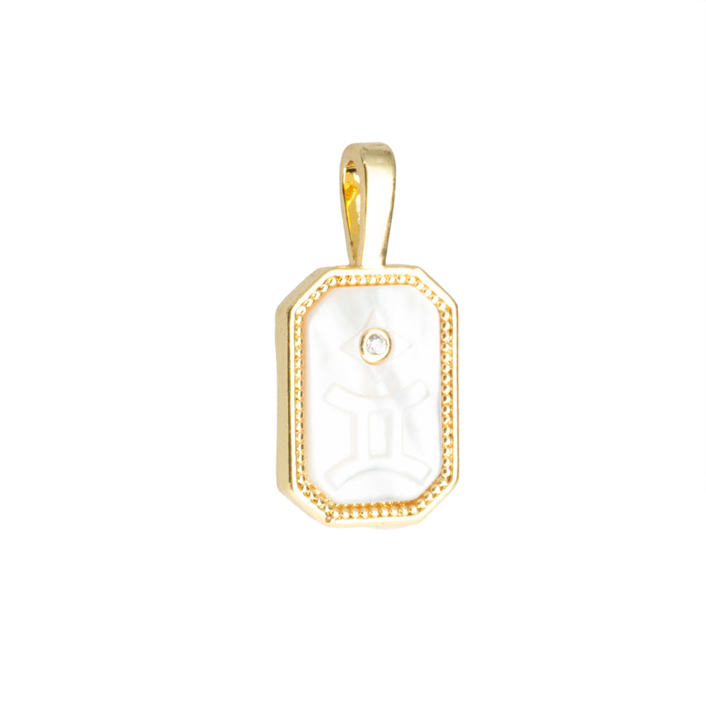 Dije Signo Géminis con Madre Perla 20x10mm Dorado