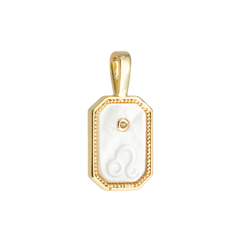 Dije Signo Leo con Madre Perla 20x10mm Dorado