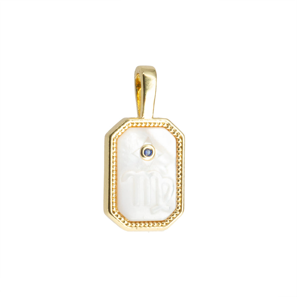 Dije Signo Virgo con Madre Perla 20x10mm Dorado