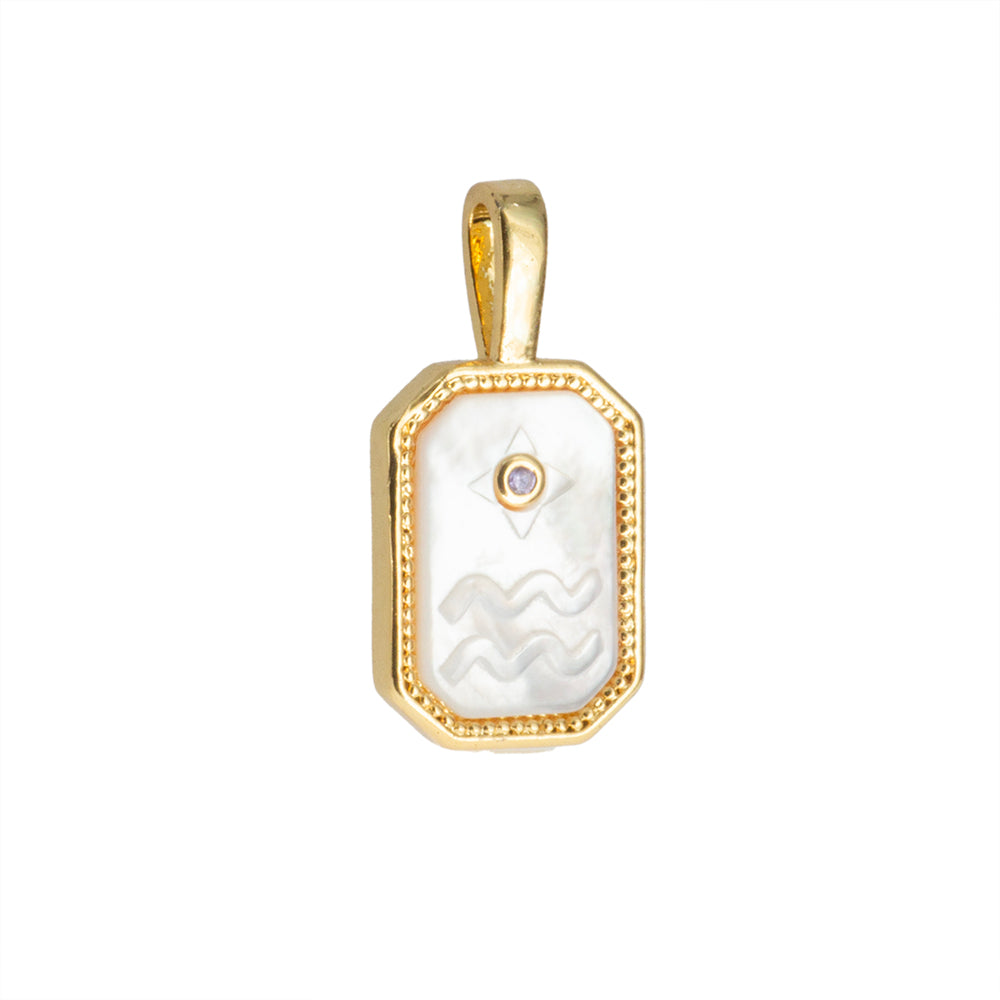 Dije Signo Acuario con Madre Perla 20x10mm Dorado