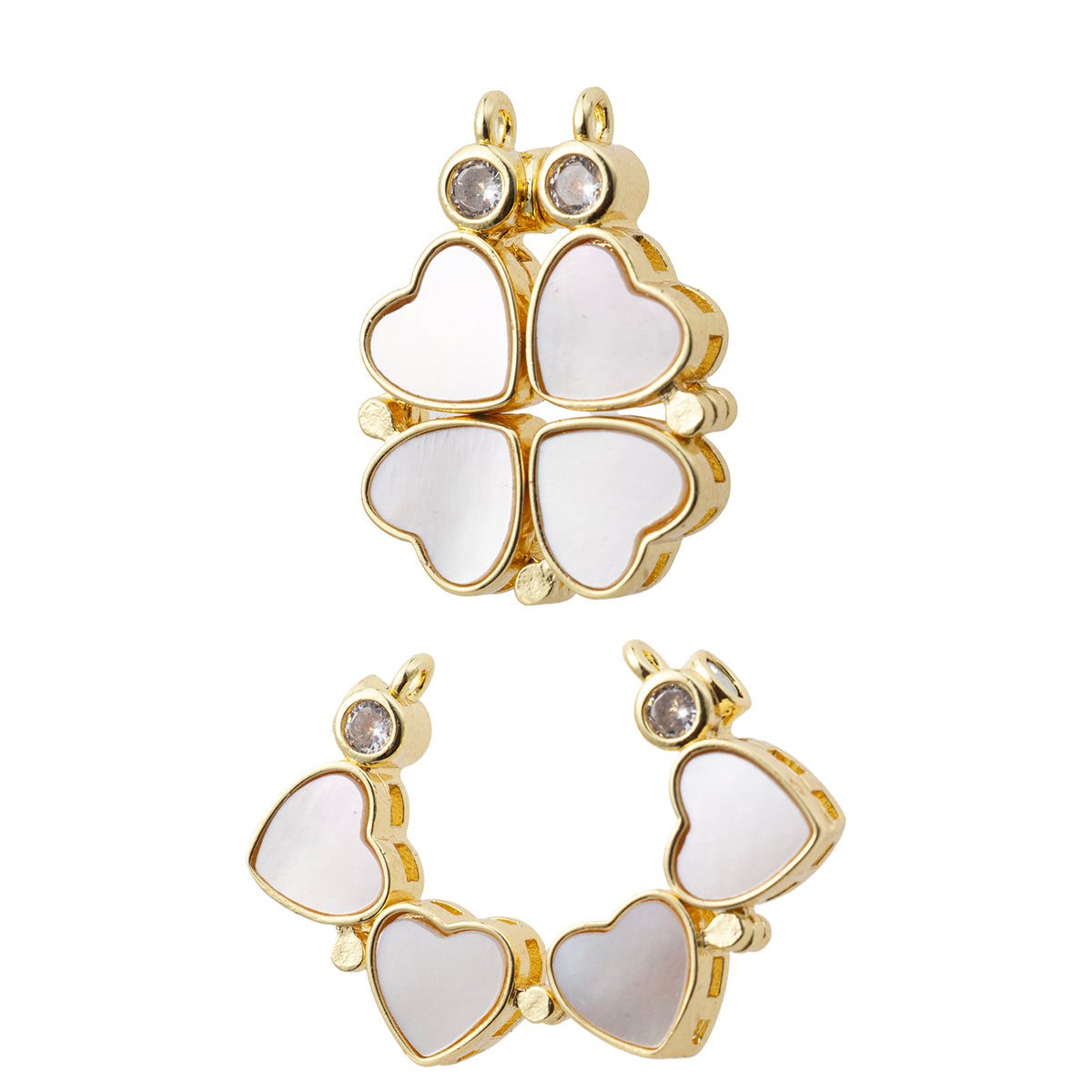 Dije Corazon con Madre Perla y Circonia 20.5x15mm Dorado
