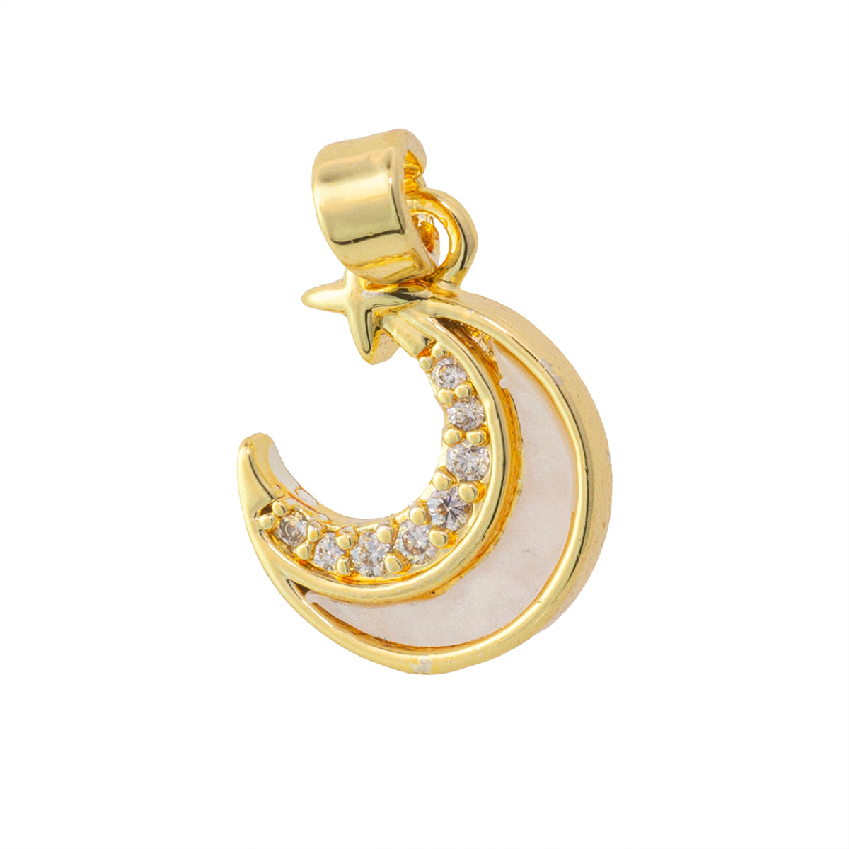 Dije Luna Madre Perla con Circonia 13.5x10.5mm Dorado