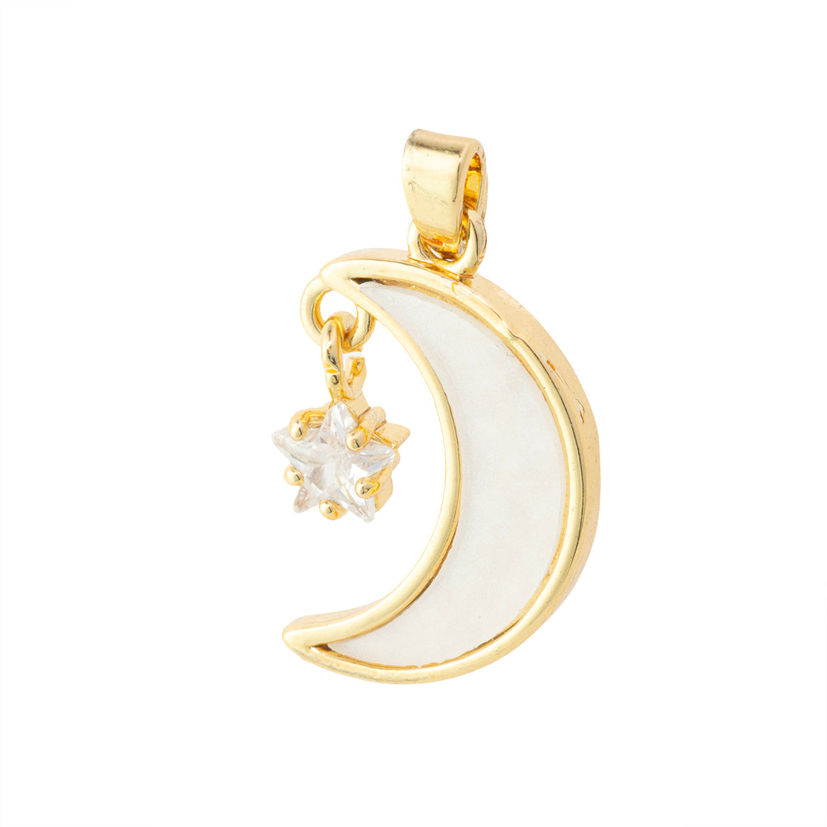 Dije Luna Estrella con Madre Perla y Circonia 18.5x12.5mm Dorado