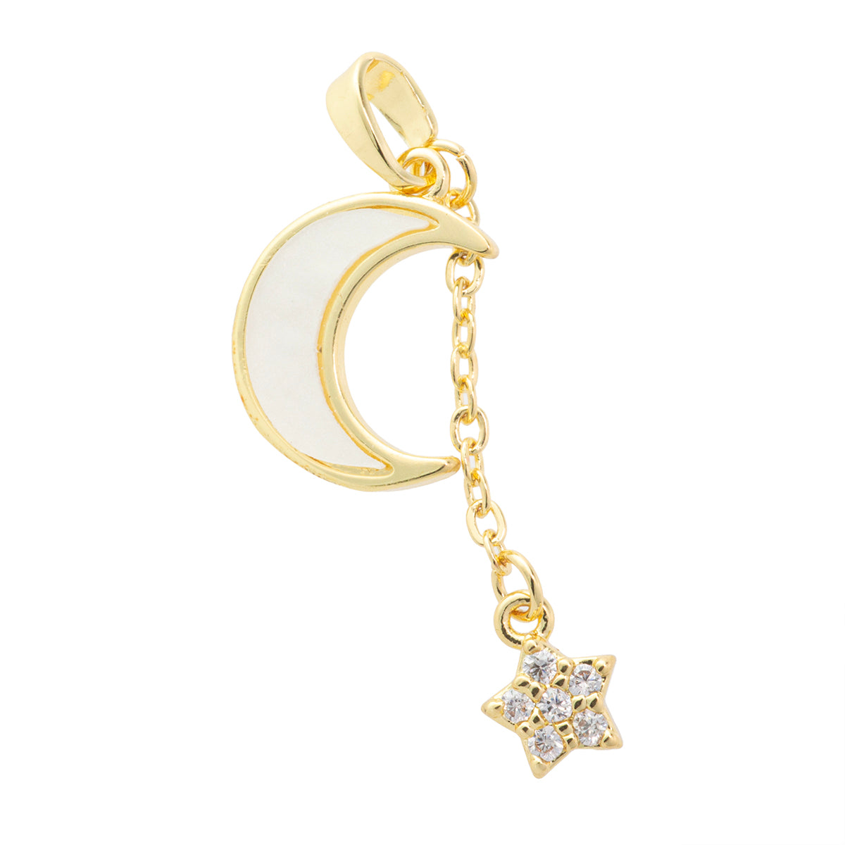 Dije Luna Estrella con Madre Perla y Circonia 15x11mm Dorado