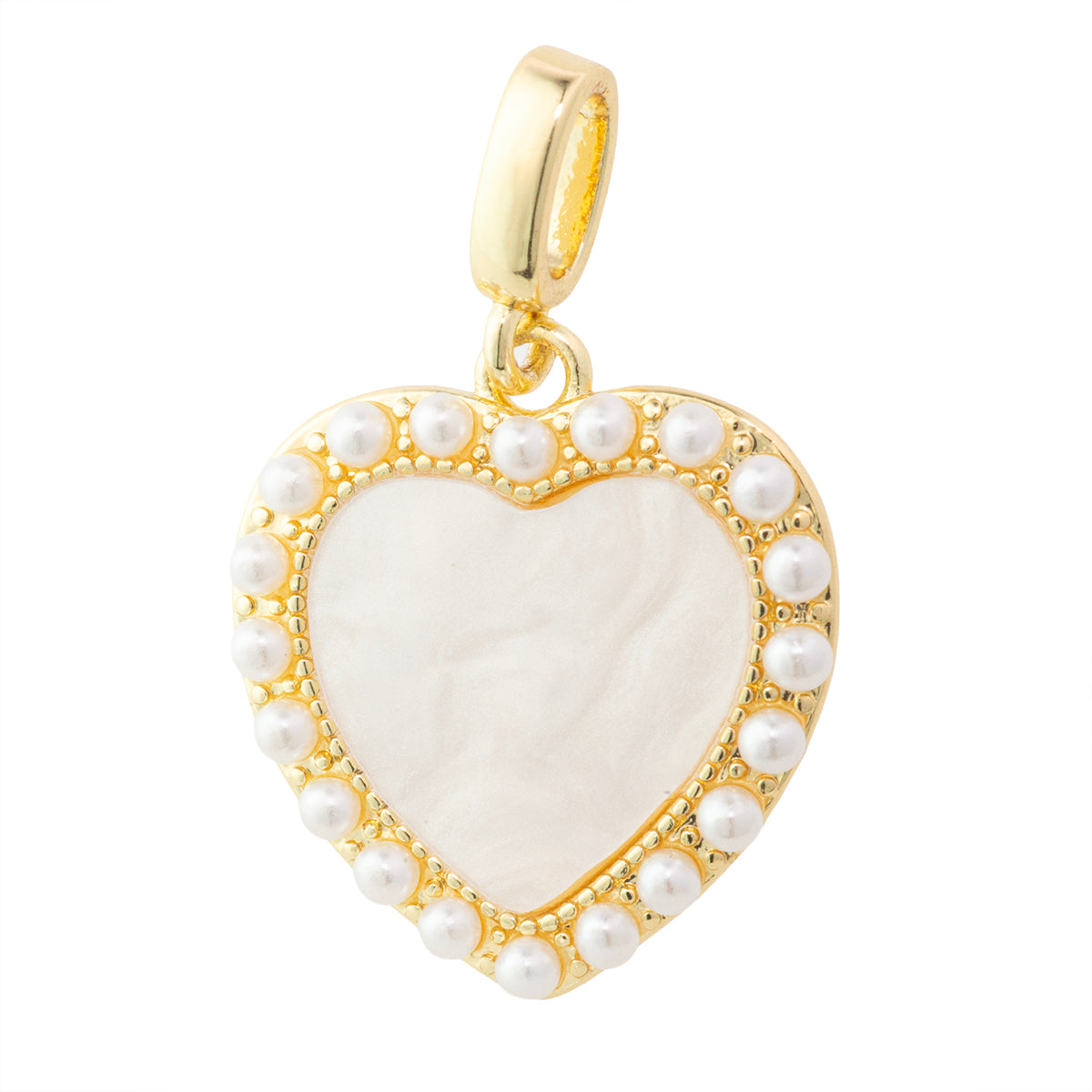 Dije Corazón con Madre Perla y Perlitas 19x17mm Dorado