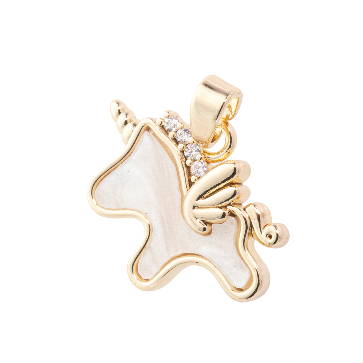 Dije Unicornio con Madre Perla y Circonia 13.5x15.5mm Dorado