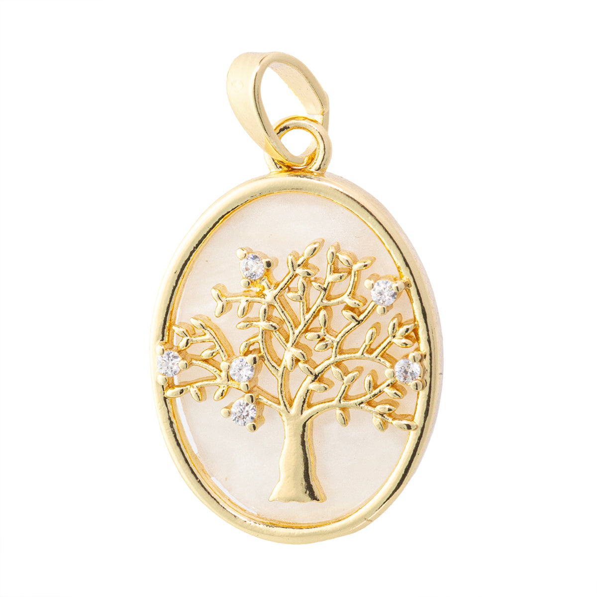 Dije Arbol de la Vida con Madre Perla y Circonia 20x14mm Dorado