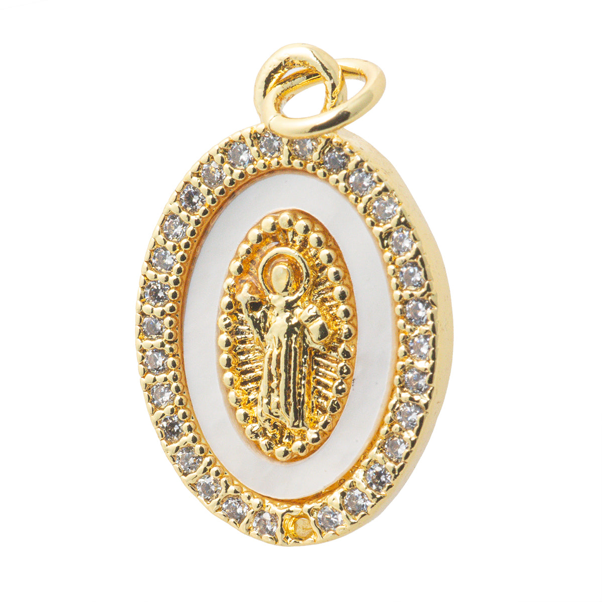 Dije San Benito con Madre Perla y Circonia 19.7x13mm Dorado