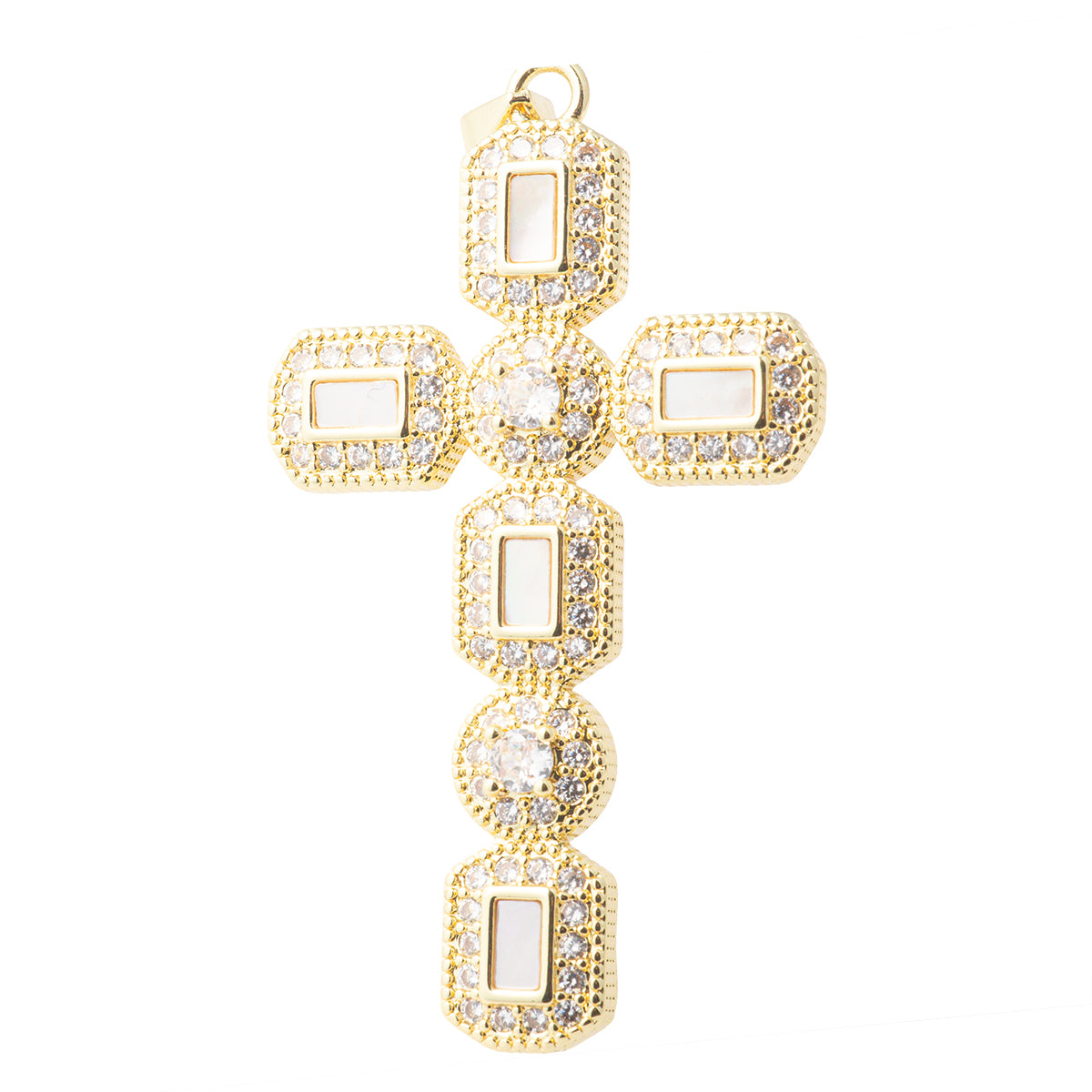 Dije Cruz con Madre Perla y Circonia 47.5x27mm Dorado