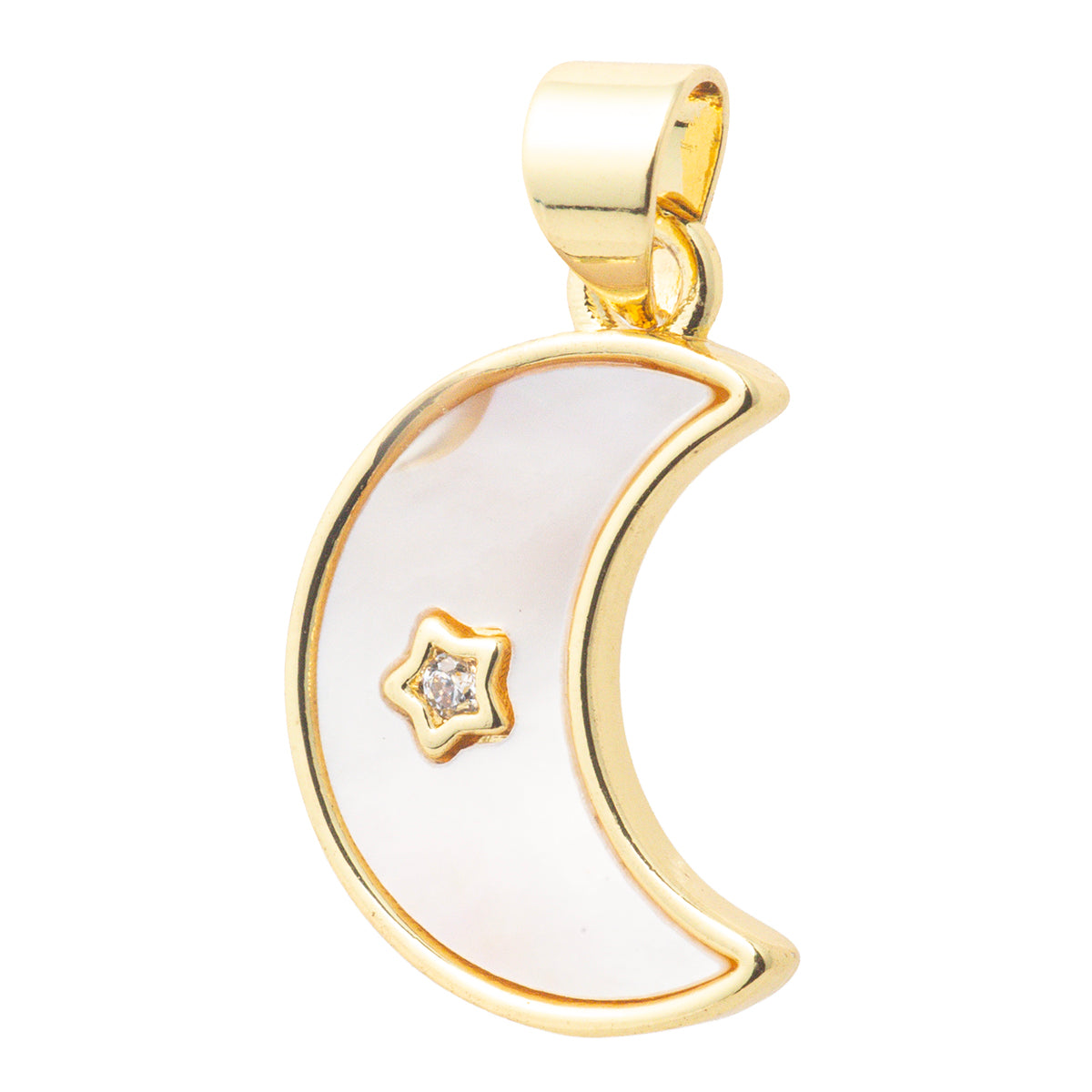Dije Luna con Madre y Circonia 18.5x12mm Dorado