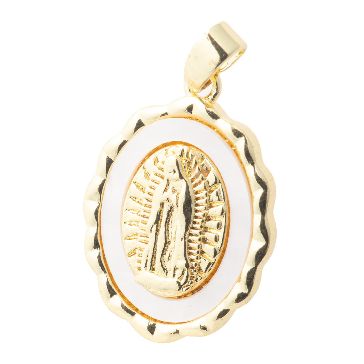 Dije Virgen de Guadalupe con Madre Perla 21x15.5mm Dorado