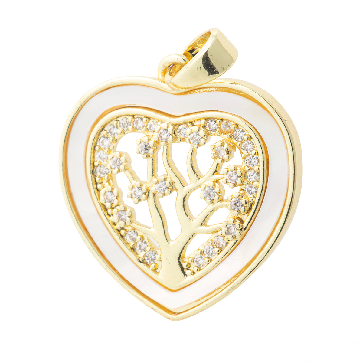 Dije Corazón Árbol de la Vida con Madre Perla y Circonia 20.5x19mm Dorado