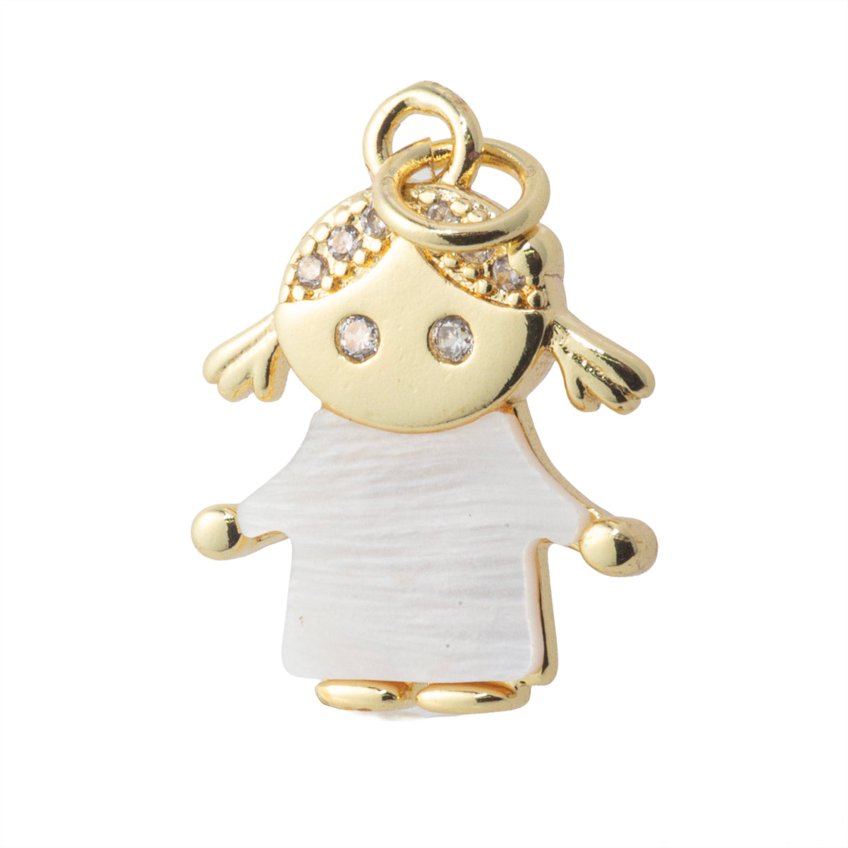 Dije Niña con Madre Perla y Circonia 18x14mm Dorado