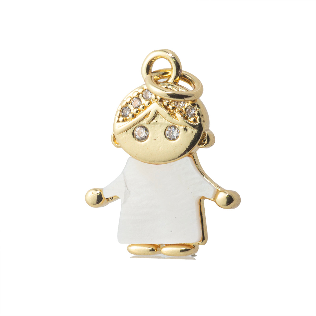 Dije Niño con Madre Perla y Circonia 18x14mm Dorado