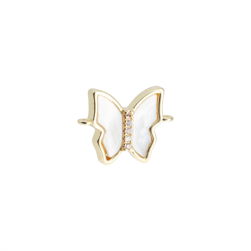 Separador Mariposa con Madre Perla y Circonia Blanca 14.4x10.7mm Dorado