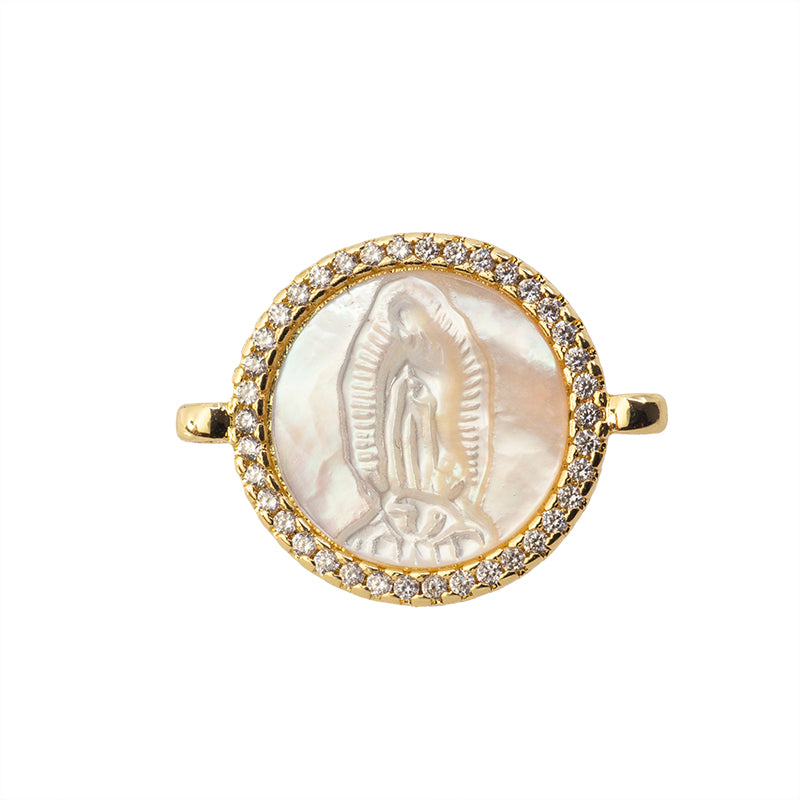 Separador Madre Perla con Circonia Virgen de Guadalupe 20x15mm Dorado