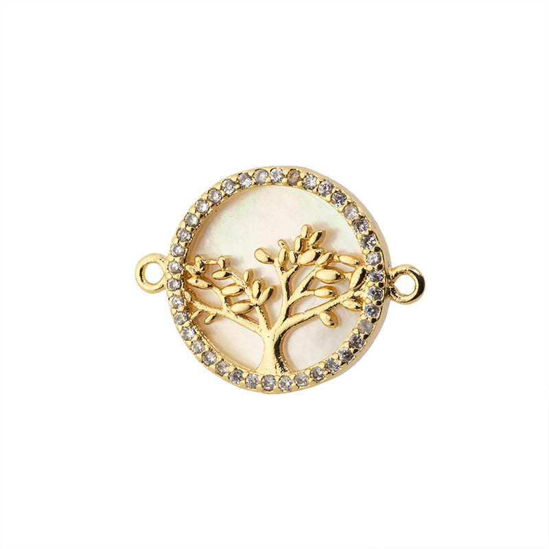Separador Madre Perla con Circonia Árbol 20x15mm Dorado
