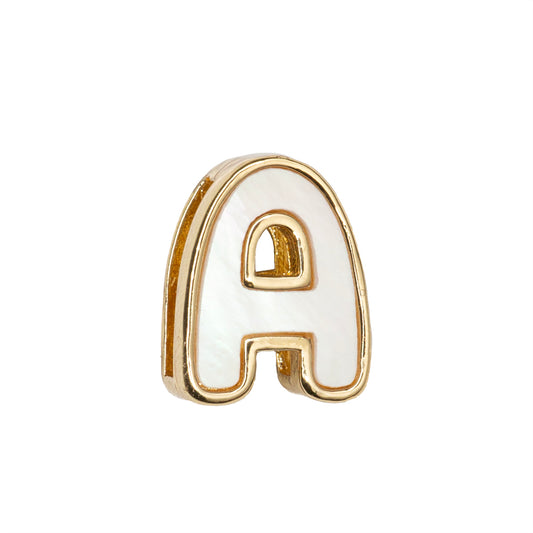 Separador Chapa con Madre Perla Letra A 10x14mm Dorado