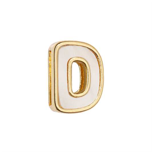 Separador Chapa con Madre Perla Letra D 10x14mm Dorado
