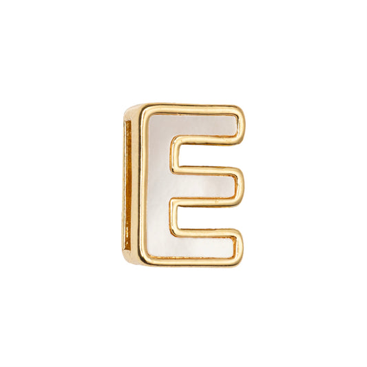 Separador Chapa con Madre Perla Letra E 10x14mm Dorado
