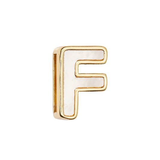 Separador Chapa con Madre Perla Letra F 10x14mm Dorado