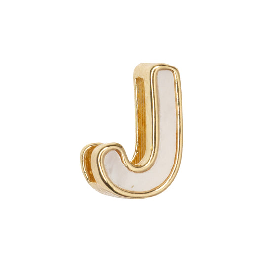 Separador Chapa con Madre Perla Letra J 10x14mm Dorado