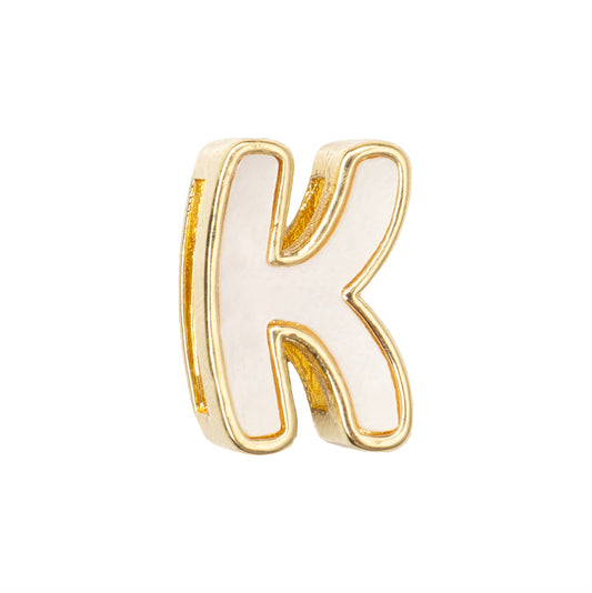 Separador Chapa con Madre Perla Letra K 10x14mm Dorado