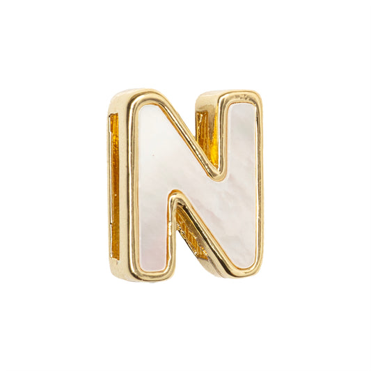 Separador Chapa con Madre Perla Letra N 10x14mm Dorado