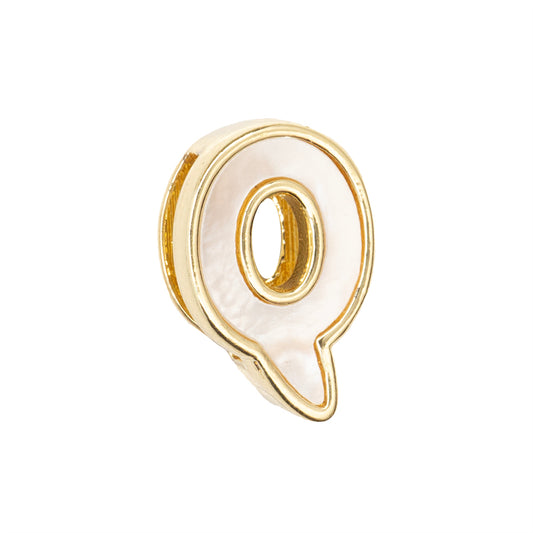 Separador Chapa con Madre Perla Letra Q 10x14mm Dorado