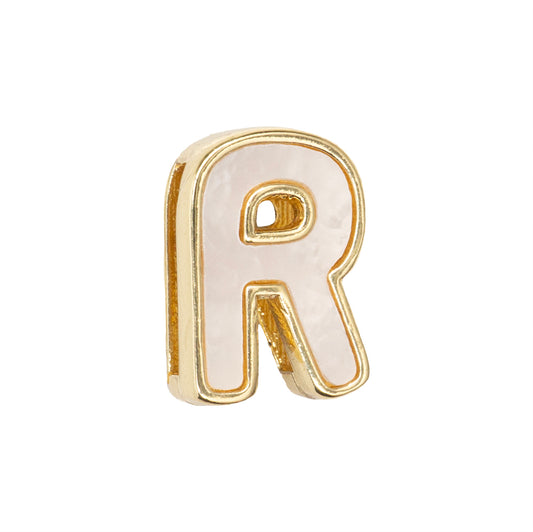 Separador Chapa con Madre Perla Letra R 10x14mm Dorado
