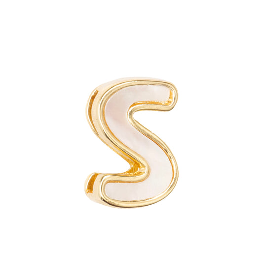 Separador Chapa con Madre Perla Letra S 10x14mm Dorado