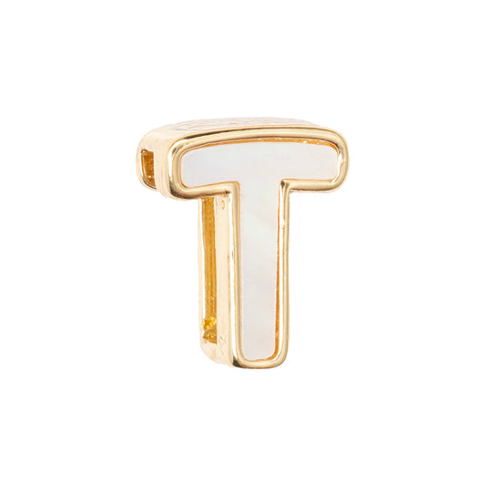 Separador Chapa con Madre Perla Letra T 10x14mm Dorado