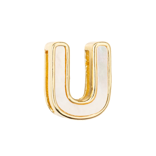 Separador Chapa con Madre Perla Letra U 10x14mm Dorado