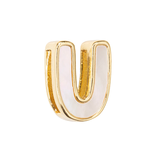 Separador Chapa con Madre Perla Letra V 10x14mm Dorado