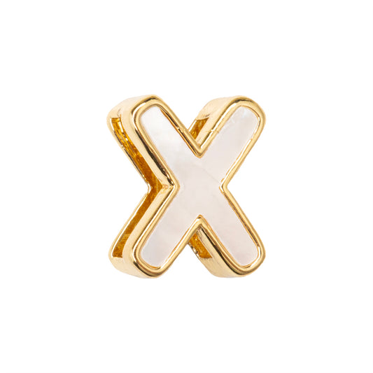 Separador Chapa con Madre Perla Letra X 10x14mm Dorado