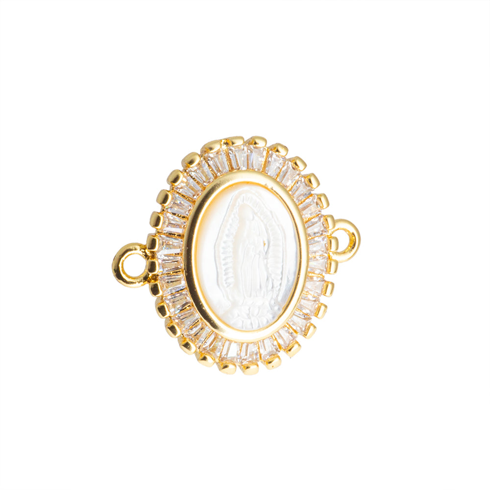 Separador Virgen de Guadalupe con Madre Perla y Circonia 19.7x18mm Dorado