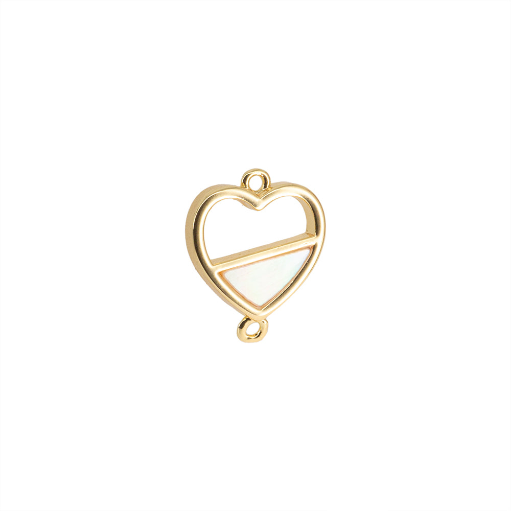 Separador Corazón Partido con Madre Perla 12.3x10mm Dorado