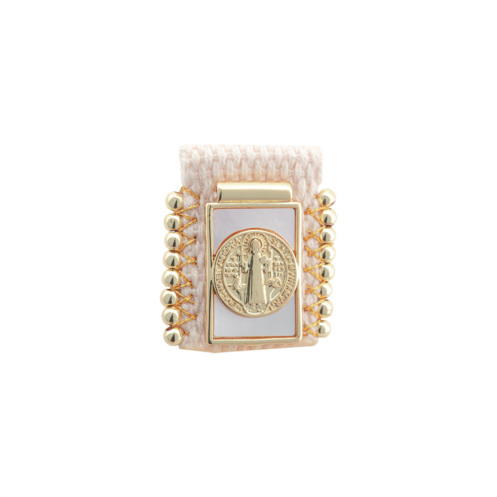 Separador Escapulario con Madre Perla Tejido San Benito 30x24mm Dorado
