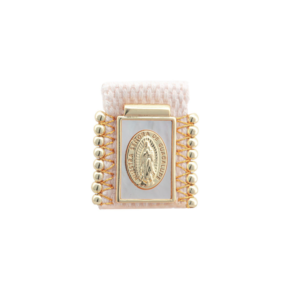 Separador Escapulario con Madre Perla Tejido Virgen de Guadalupe 30x24mm Dorado