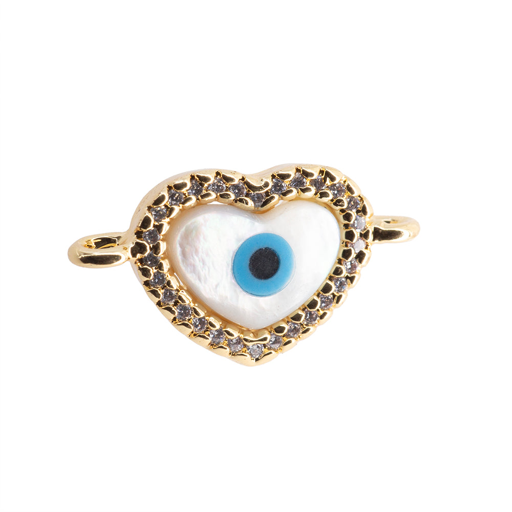 Separador Corazón con Madre Perla y Circonia 20x11mm Dorado