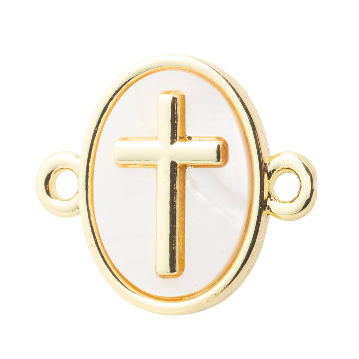 Conector Oval Cruz con Madre Perla 19.5x17mm Dorado