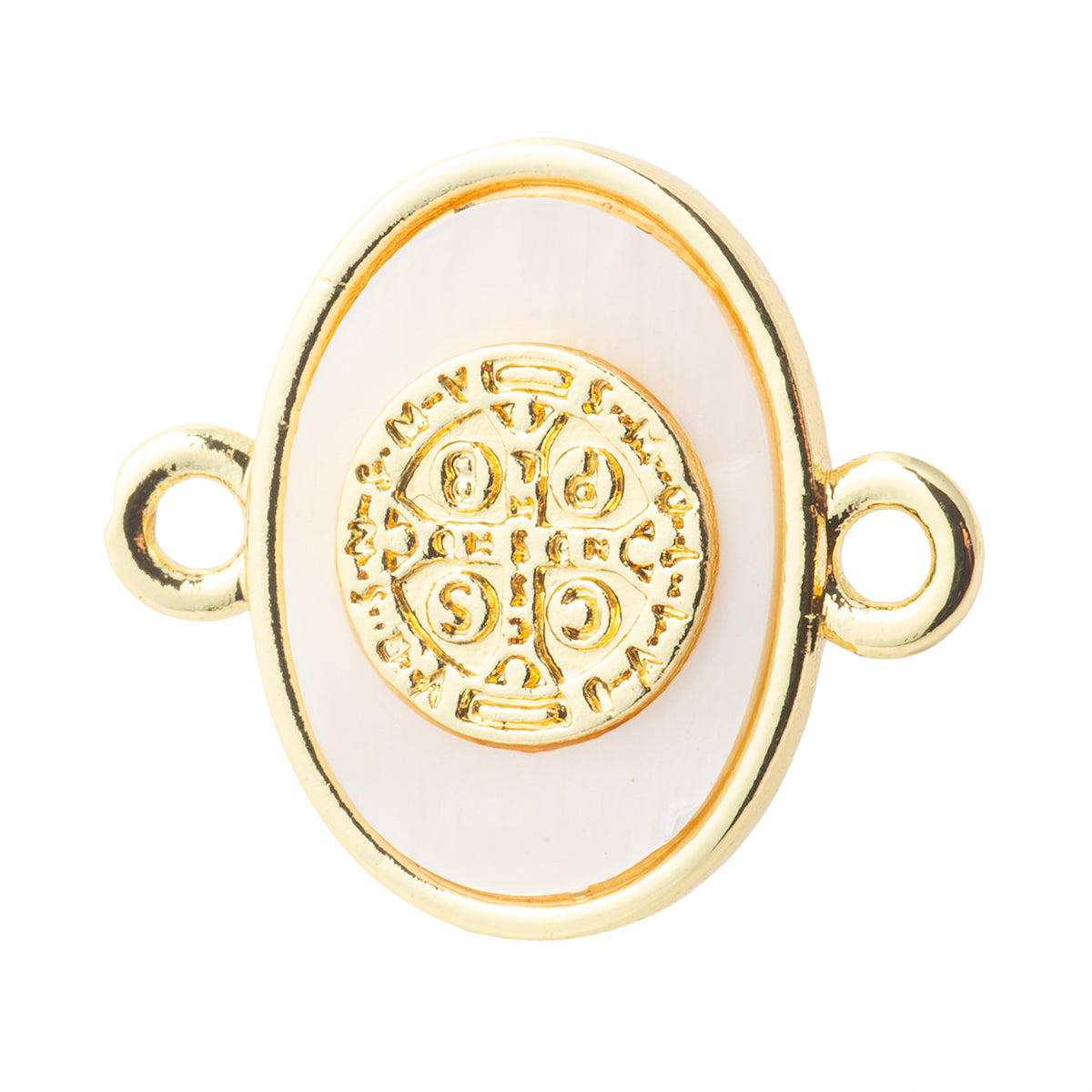 Conector Oval San Benito con Madre Perla 19.5x17mm Dorado
