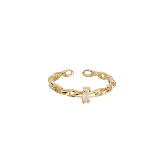 Anillo Chapa con Circonia Ajustable Dorado 