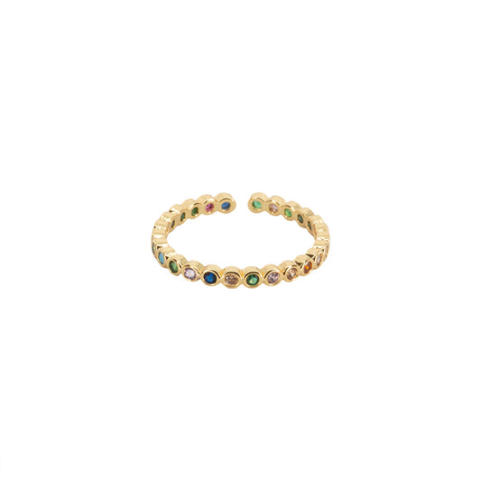 Anillo Chapa con Circonia Ajustable Dorado