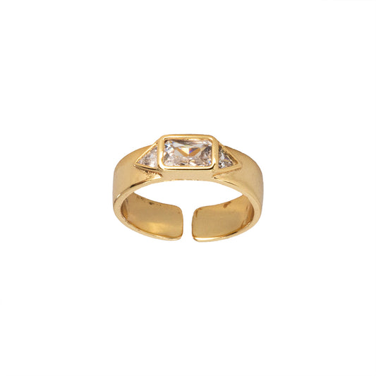 Anillo Chapa con Circonia Ajustable Dorado